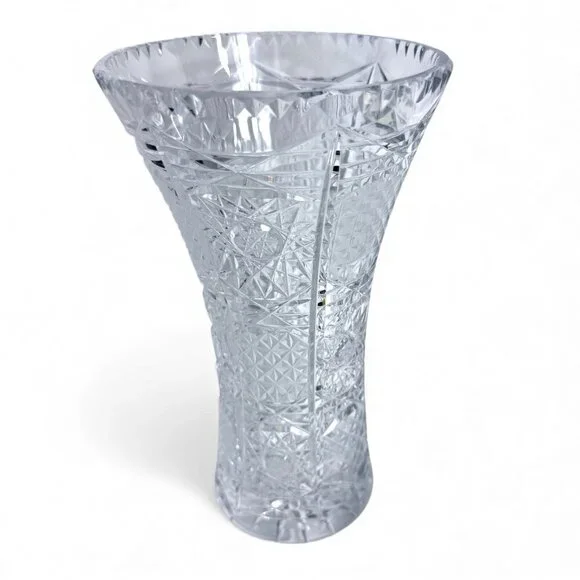 Cut Crystal Vase Vintage Starburst Design 8 Inch - Picture 2 of 11